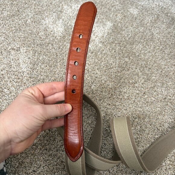 Elasticated Belt with Leather Ends Brown & Greenish Size 44 - Picture 6 of 7